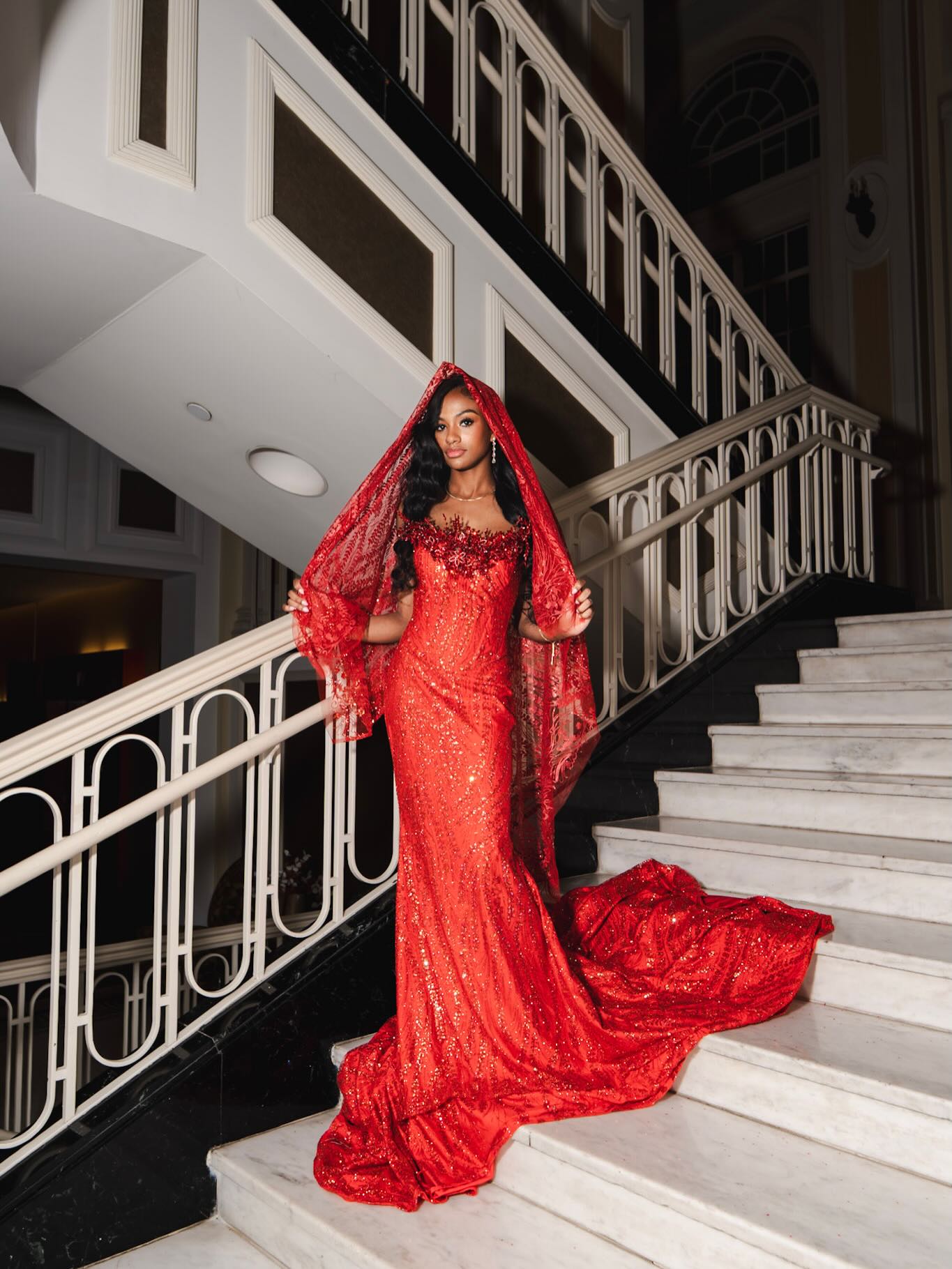 Red Sequin Beaded Strapless A-Line Prom Dress with 3D Floral Appliqué & High Slit-LLELLA