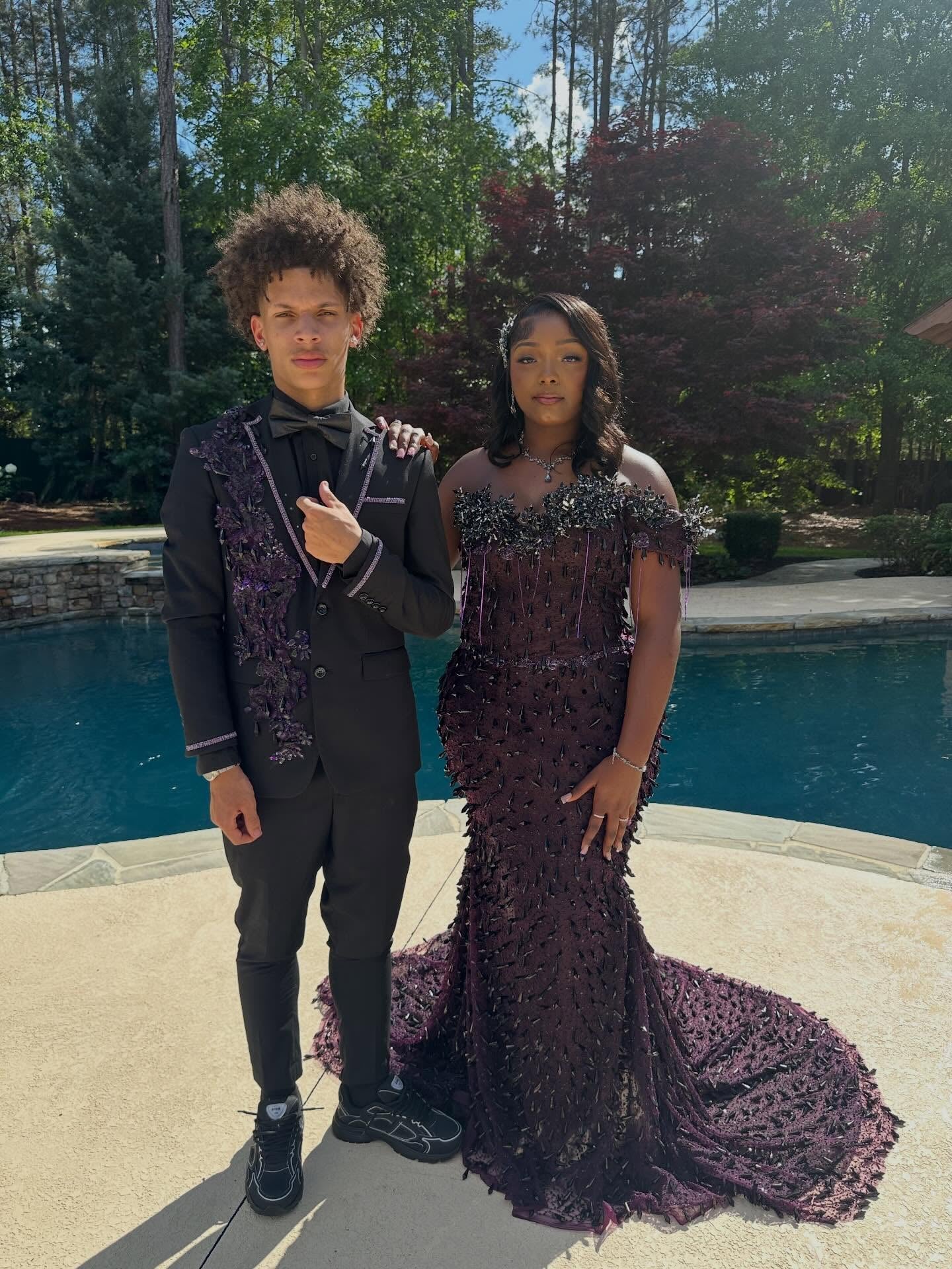 Deep Purple Off-Shoulder Beaded Mermaid Prom Dress-LLELLA