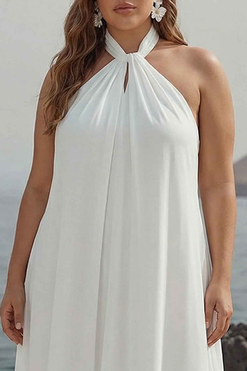 Flowy Sky Blue Chiffon A Line Halter Backless Long Prom Dress-LLELLA