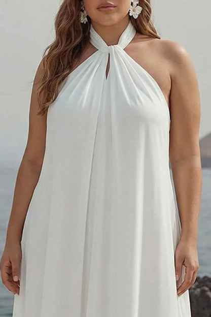 Flowy Sky Blue Chiffon A Line Halter Backless Long Prom Dress