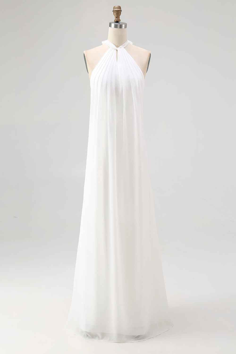 Flowy Sky Blue Chiffon A Line Halter Backless Long Prom Dress-LLELLA