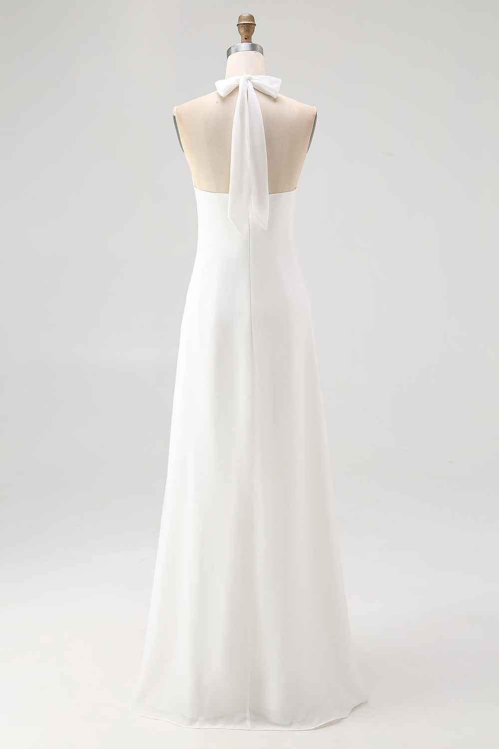 Flowy Sky Blue Chiffon A Line Halter Backless Long Prom Dress-LLELLA