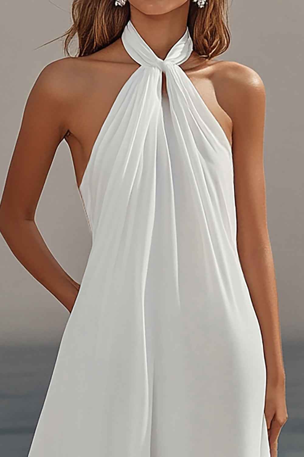 Flowy Sky Blue Chiffon A Line Halter Backless Long Prom Dress-LLELLA