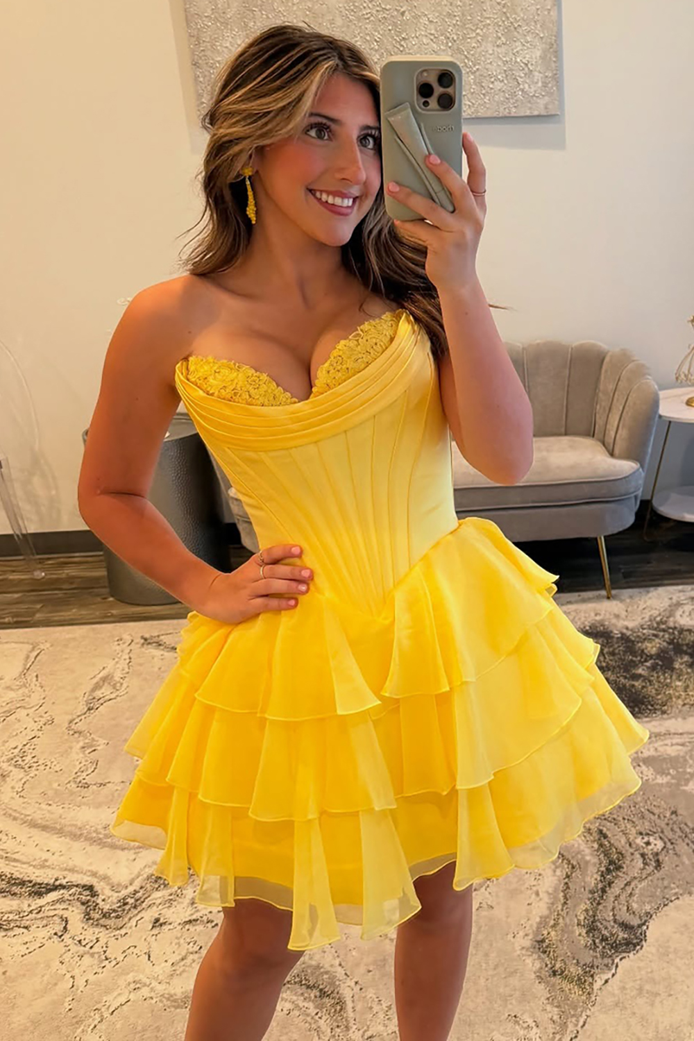 Fuchsia A Line Sweetheart Short Corset Homecoming Dress with Ruffles