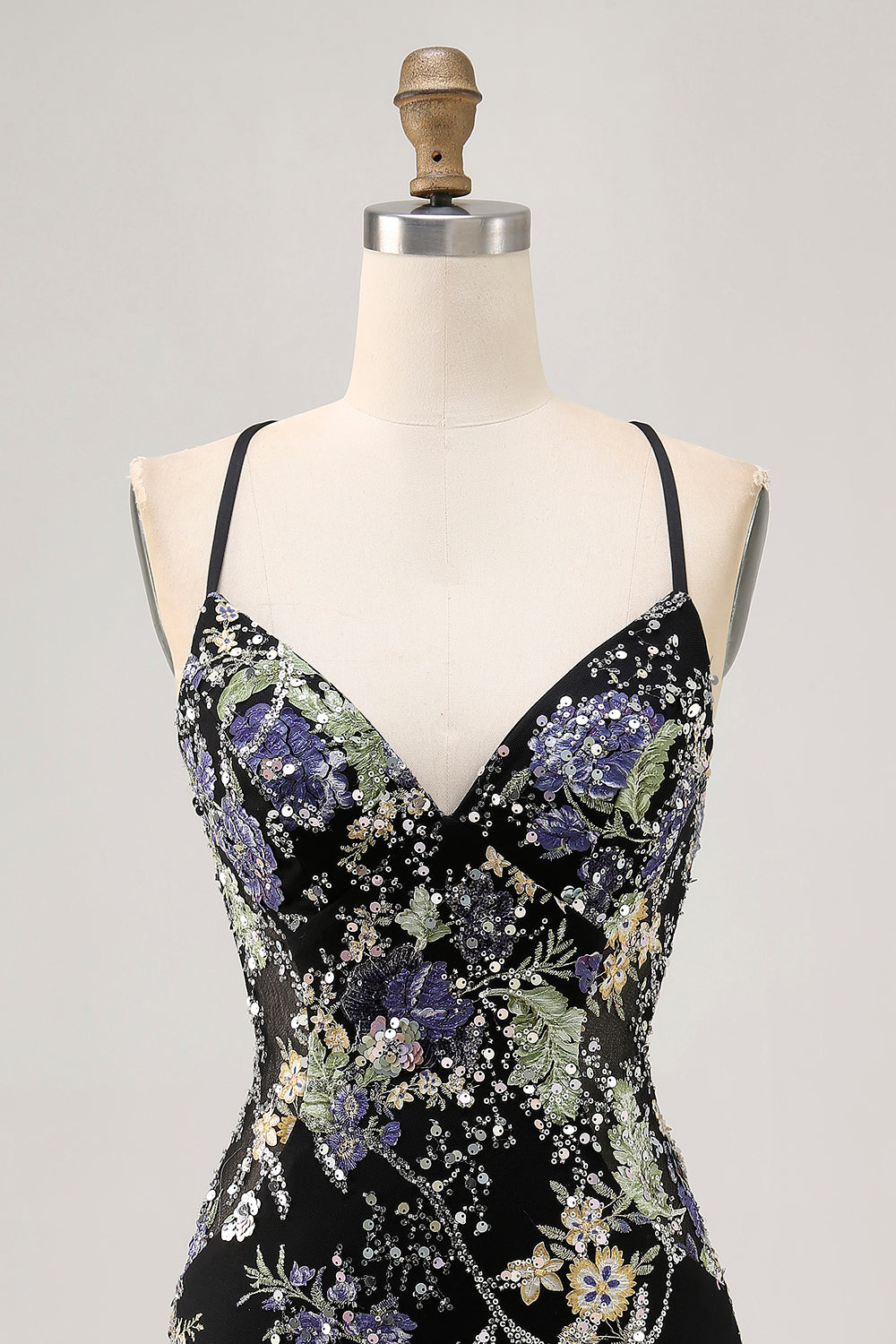 Sparkly Black Floral Short Tight Homecoming Dress with Beading