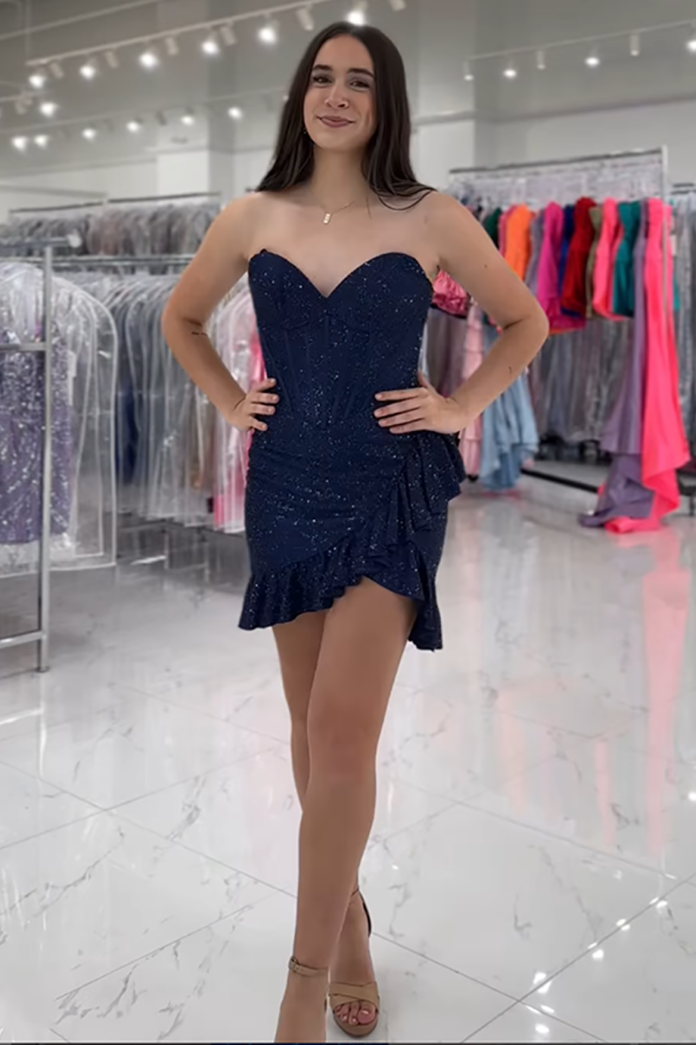 Sparkly Navy Tight Sweetheart Short Corset Homecoming Dress