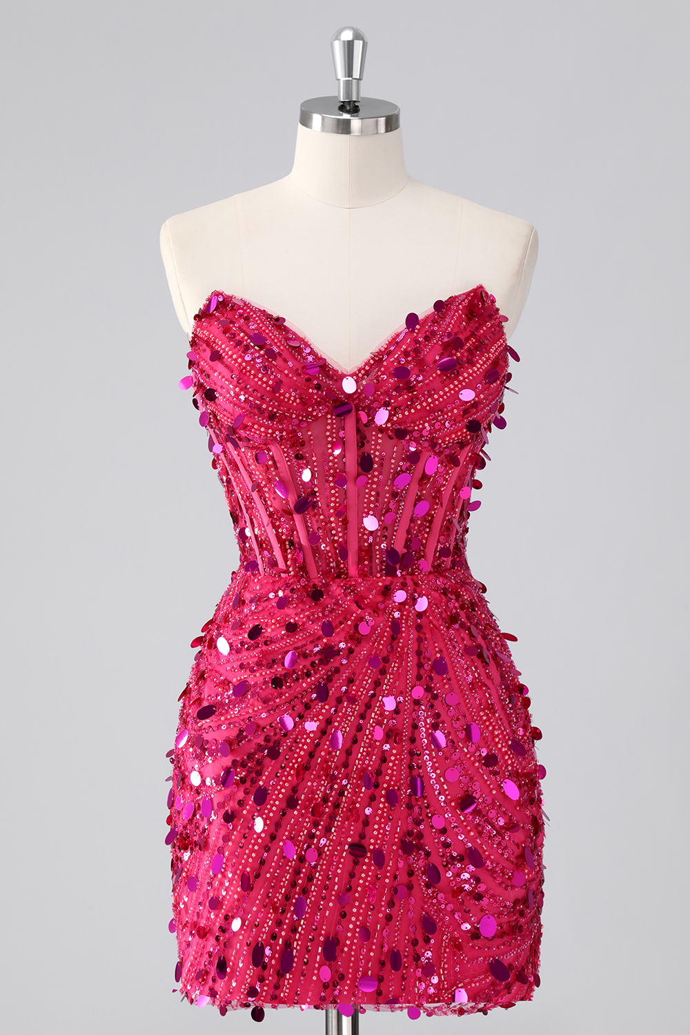 Sparkly Gold Strapless Tight Short Corset Homecoming Dress with Sequins