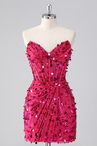 Sparkly Gold Strapless Tight Short Corset Homecoming Dress with Sequins