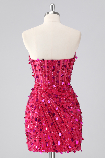 Sparkly Gold Strapless Tight Short Corset Homecoming Dress with Sequins