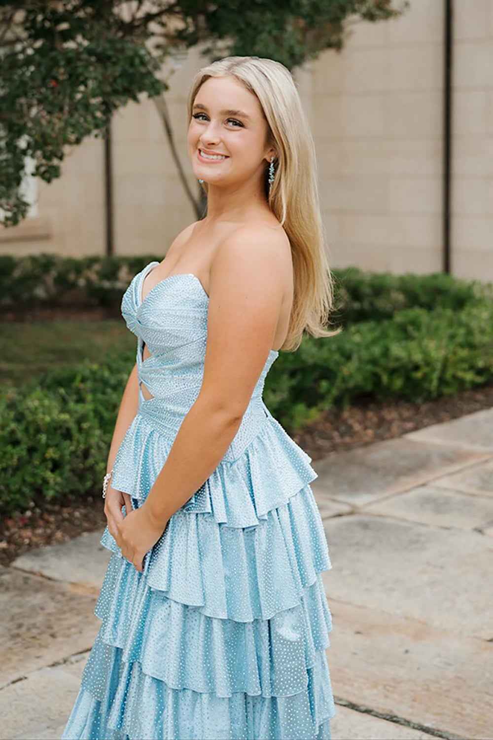 Sparkly Yellow Sweetheart A-Line Satin Ruffled Cut-Out Long Prom Dress with Beading-LLELLA