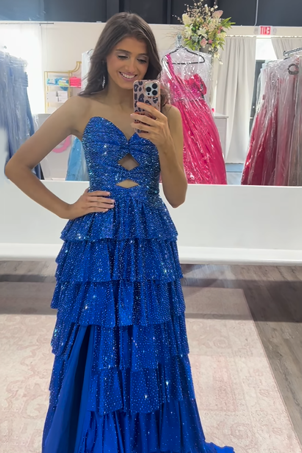 Sparkly Yellow Sweetheart A-Line Satin Ruffled Cut-Out Long Prom Dress with Beading-LLELLA