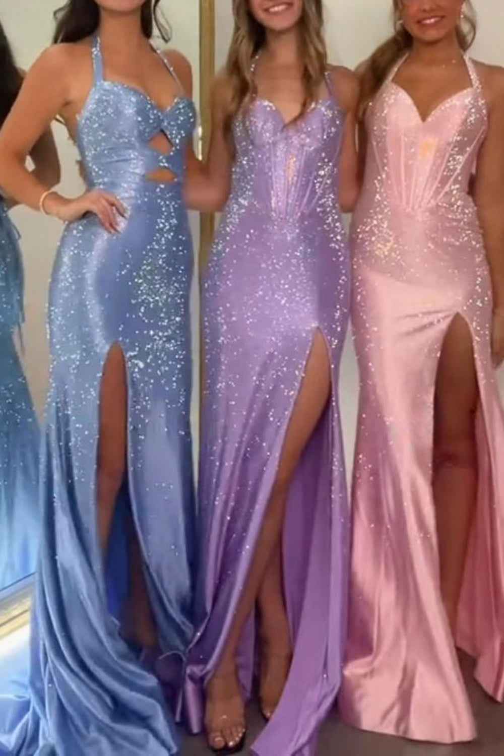 Sparkly Peacock Green Mermaid Satin Keyhole Long Beaded Prom Dress with Slit-LLELLA
