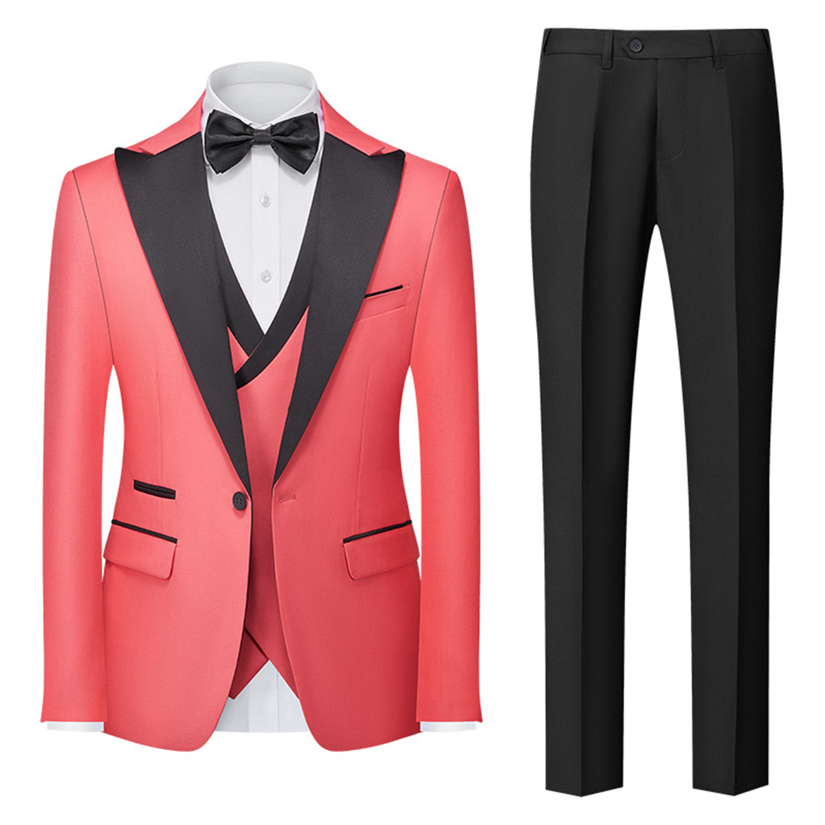 Tailored Fit Single Breasted One-button 3 Pieces Solid Colored Men's Wedding Suits Coral