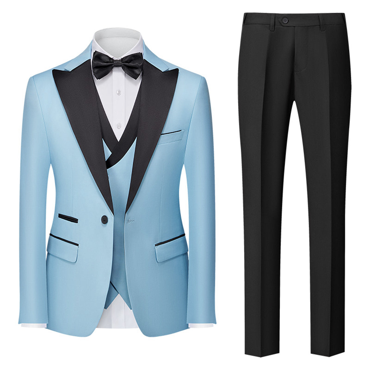 Tailored Fit Single Breasted One-button 3 Pieces Solid Colored Men's Wedding Suits Sky Blue