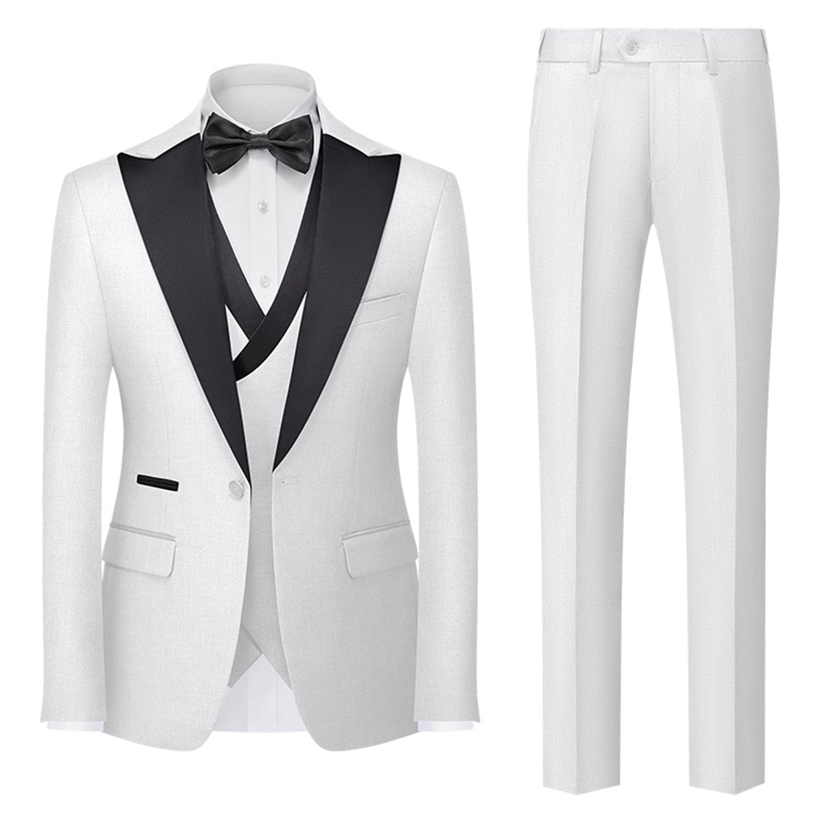 Tailored Fit Single Breasted One-button 3 Pieces Solid Colored Men's Wedding Suits White