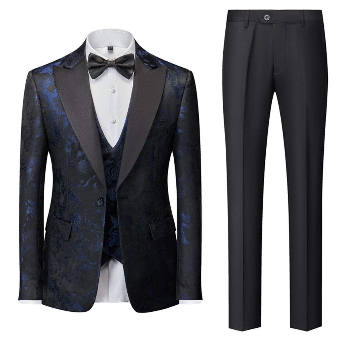 Tailored Fit Single Breasted One-button 3 Pieces Printed Men's Wedding Suits Royal Blue