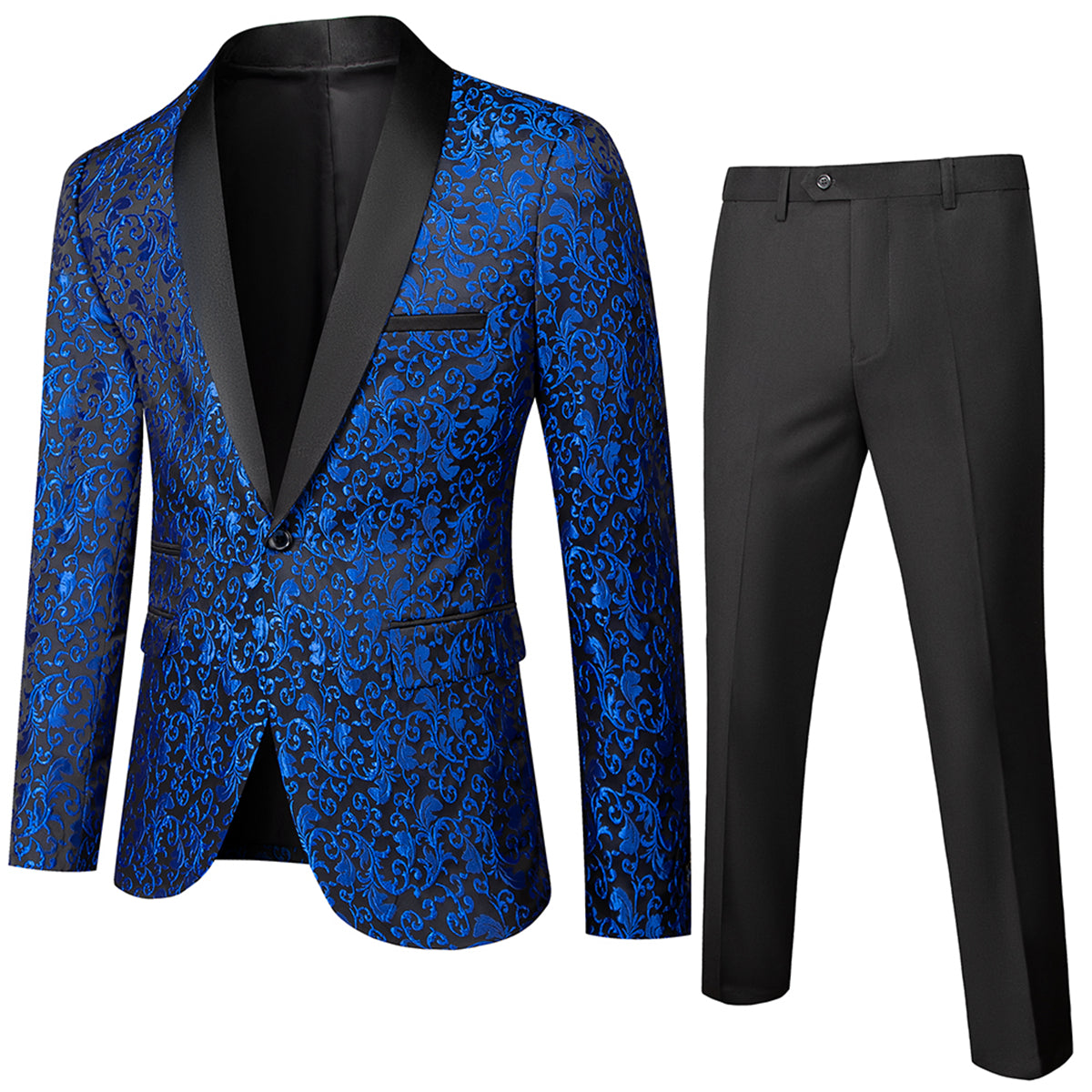 Tailored Fit Single Breasted One-button 2 Pieces Printed Men's Prom Party Suits Royal Blue