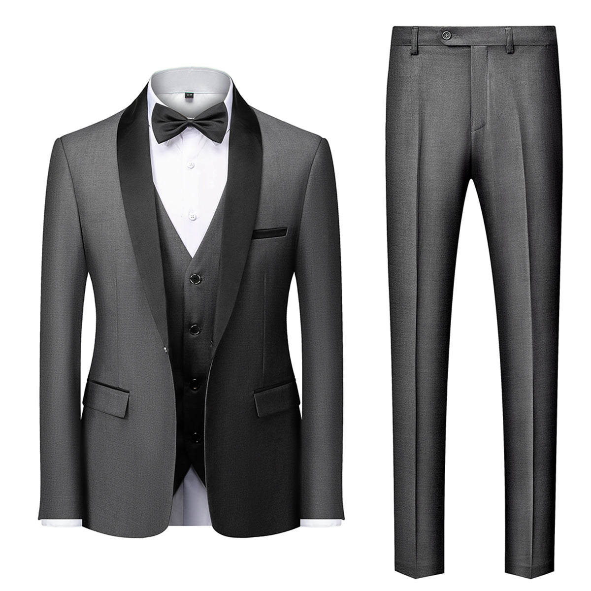 Tailored Fit Single Breasted One-button 3 Pieces Solid Colored Men's Wedding Suits Gray