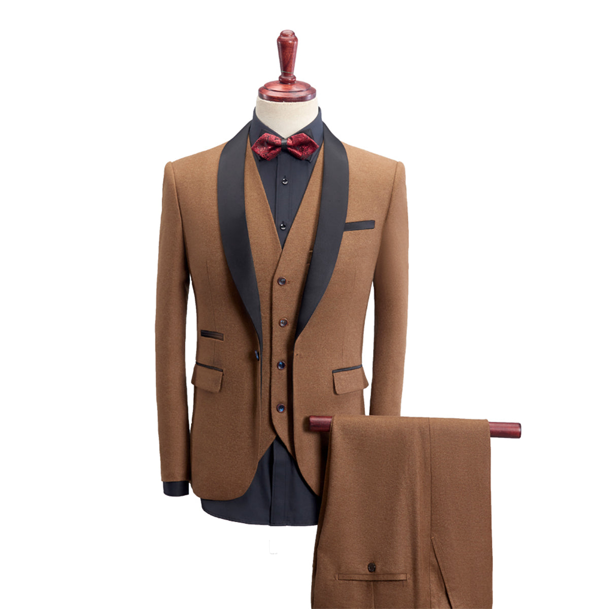 Tailored Fit Single Breasted One-button 3 Pieces Solid Colored Men's Wedding Suits Khaki