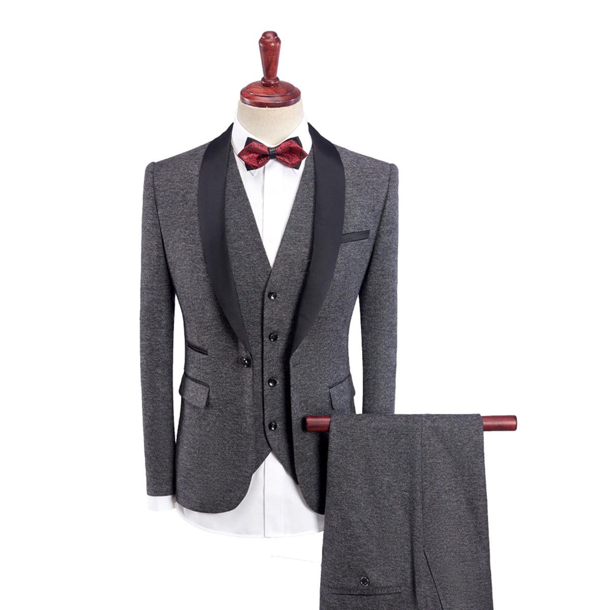 Tailored Fit Single Breasted One-button 3 Pieces Solid Colored Men's Wedding Suits Gray
