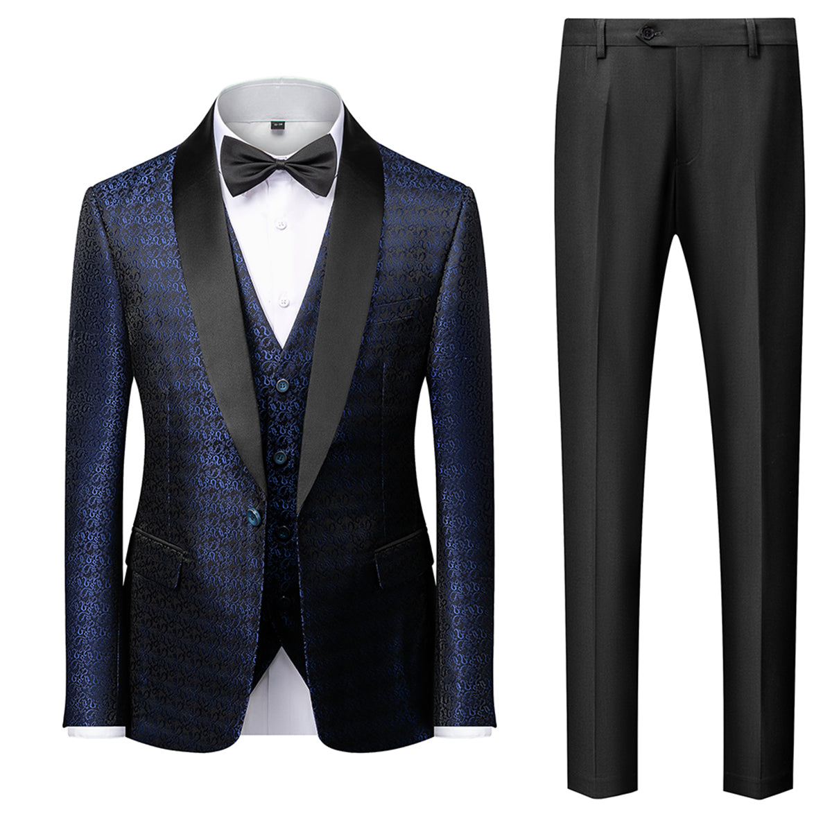 Tailored Fit Single Breasted One-button 3 Pieces Printed Men's Prom Party Suits Royal Blue