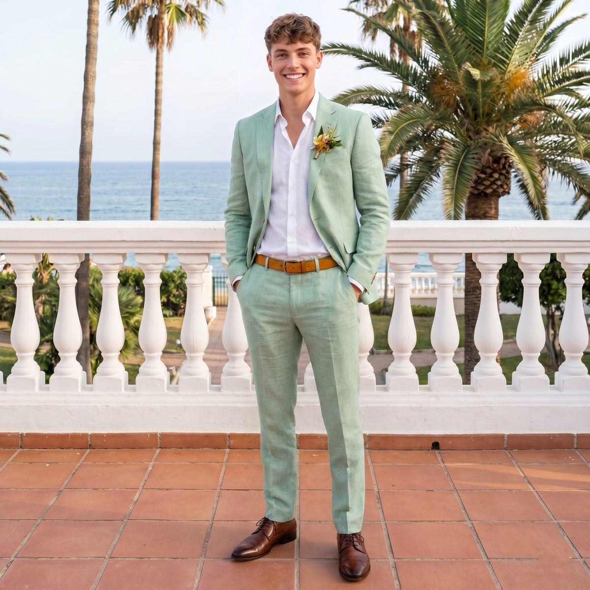 Tailored Fit Single Breasted One-button 2 Pieces Solid Colored Men's Wedding Suits Sage
