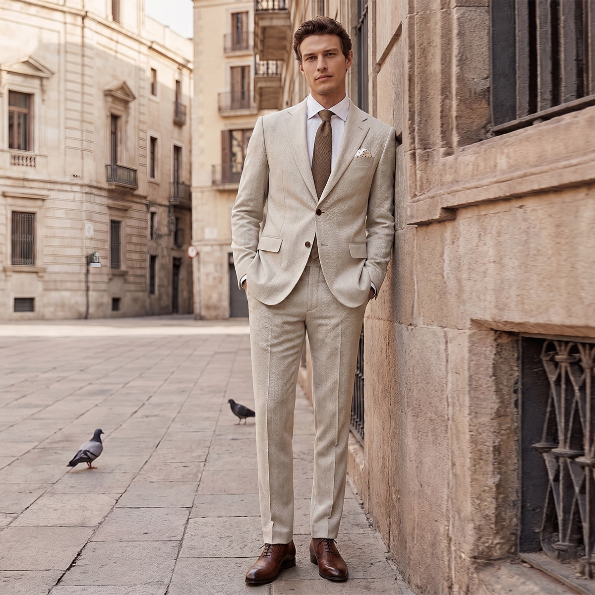Tailored Fit Single Breasted Two-buttons 2 Pieces Solid Colored Men's Wedding Suits As Picture