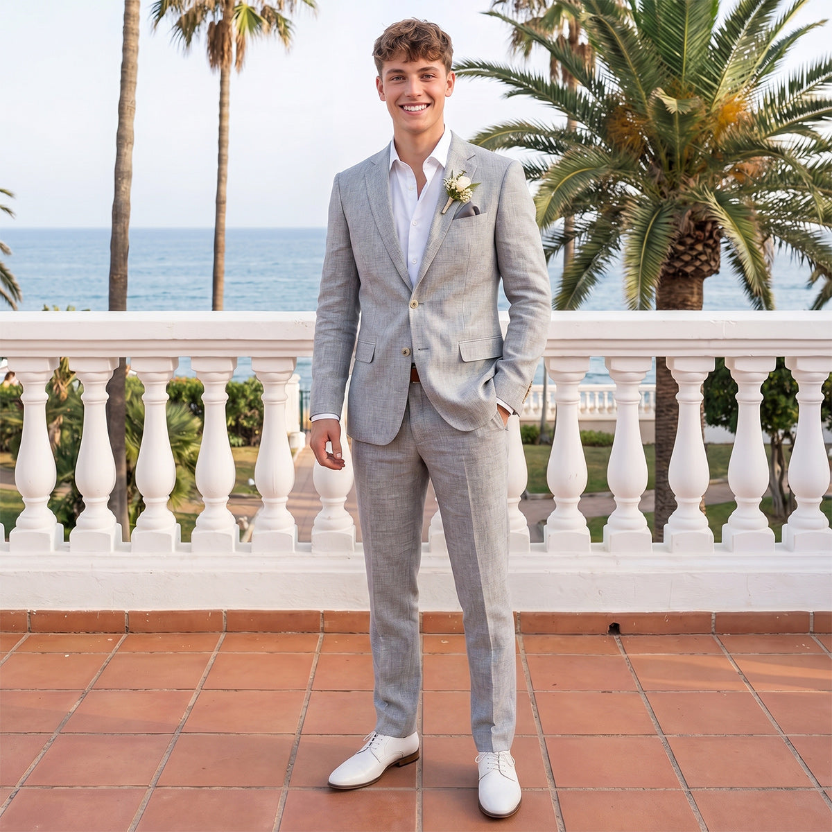 Tailored Fit Single Breasted Two-buttons 2 Pieces Men's Wedding Suits As Picture