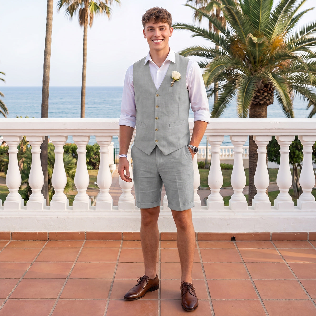 Tailored Fit Single Breasted Five-buttons 2 Pieces Solid Colored Men's Wedding Suits As Picture