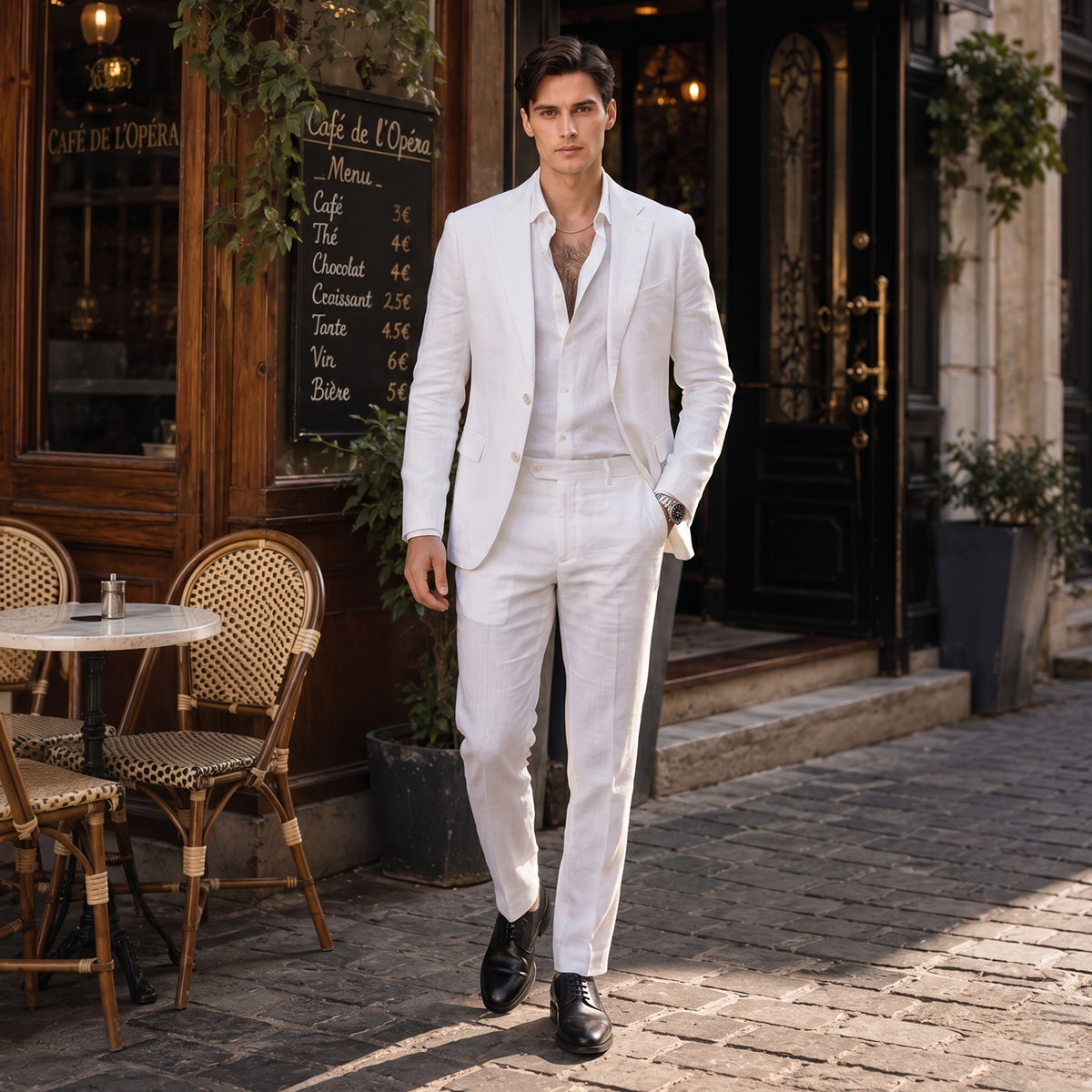 Tailored Fit Single Breasted Two-buttons 2 Pieces Solid Colored Men's Wedding Suits As Picture