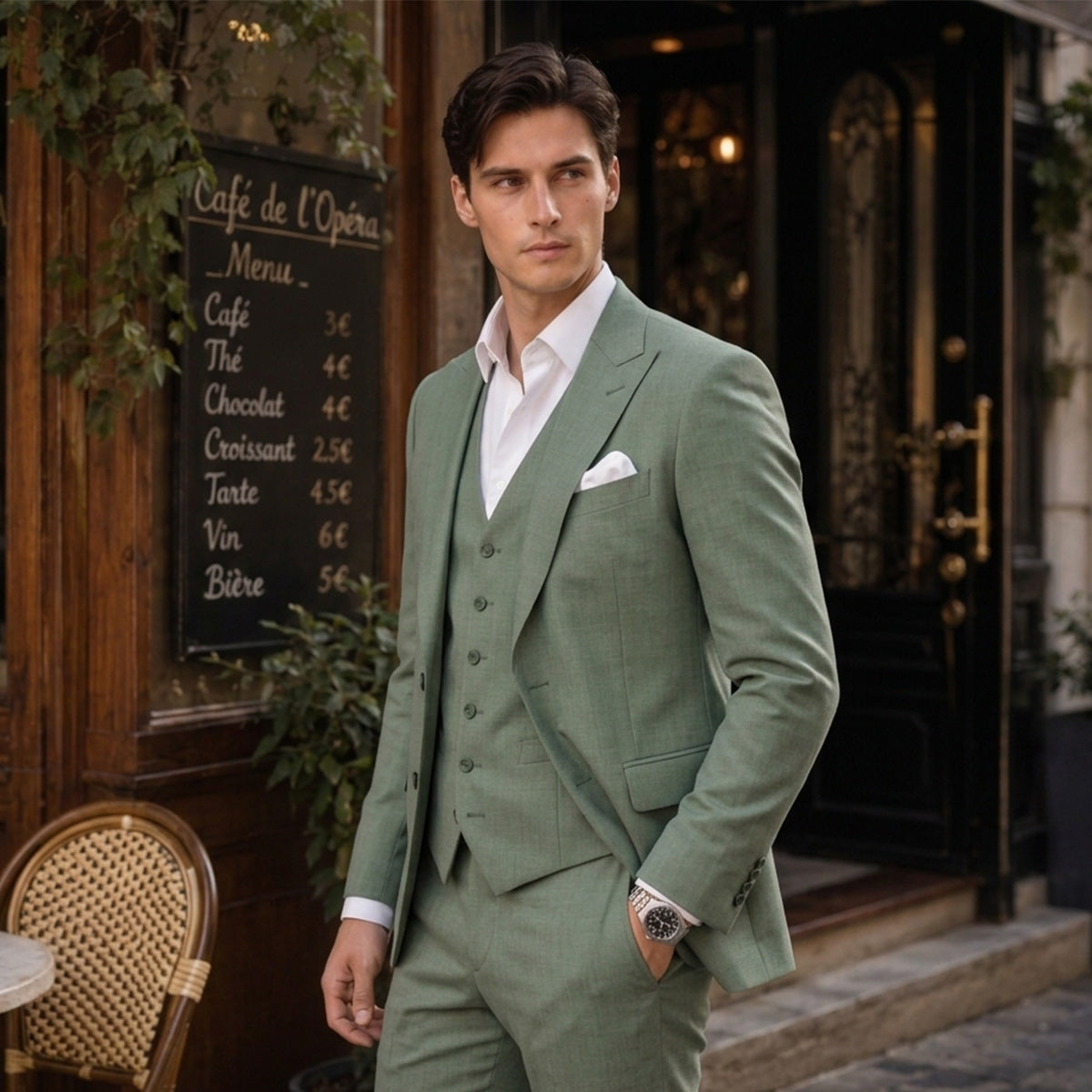 Tailored Fit Single Breasted Two-buttons 3 Pieces Solid Colored Men's Wedding Suits