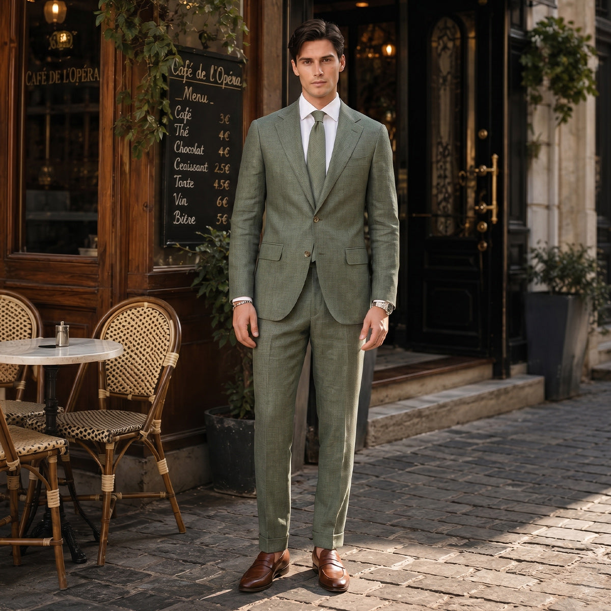Tailored Fit Single Breasted Two-buttons 2 Pieces Solid Colored Men's Wedding Suits As Picture
