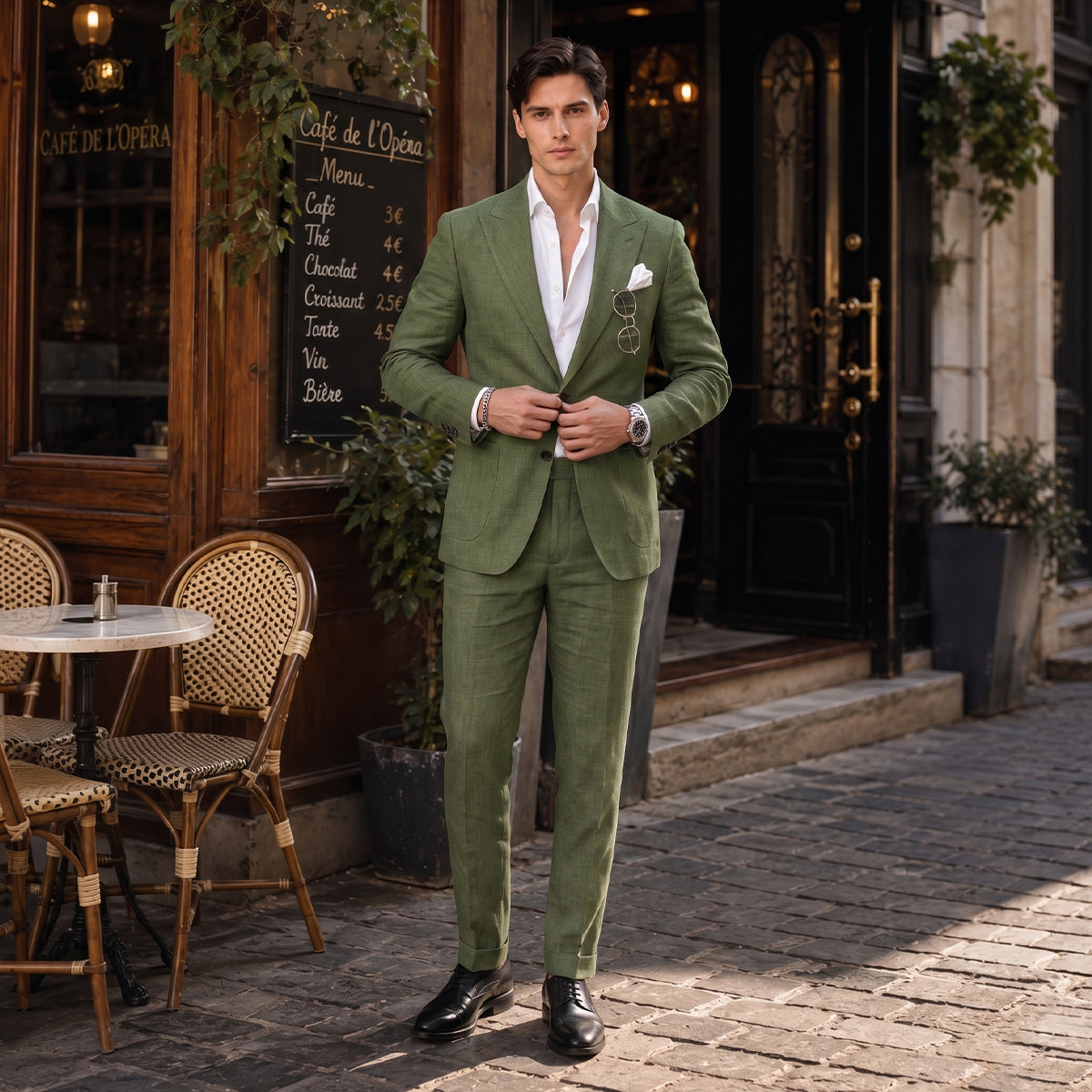 Tailored Fit Single Breasted Two-buttons 2 Pieces Solid Colored Men's Wedding Suits As Picture