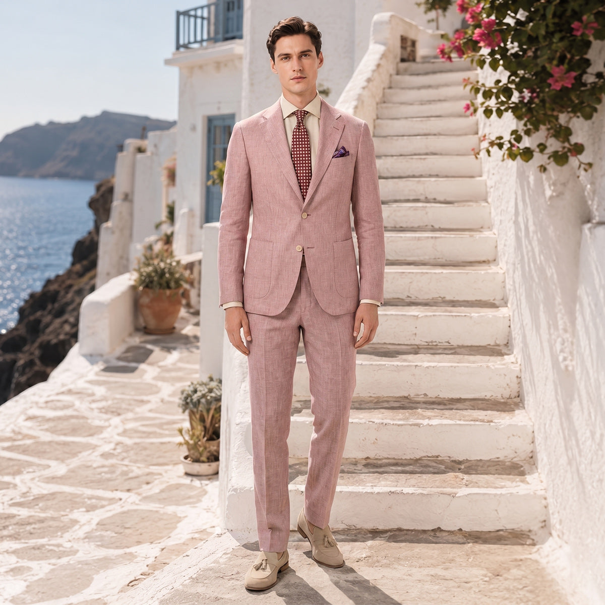 Tailored Fit Single Breasted Two-buttons 2 Pieces Solid Colored Men's Wedding Suits As Picture