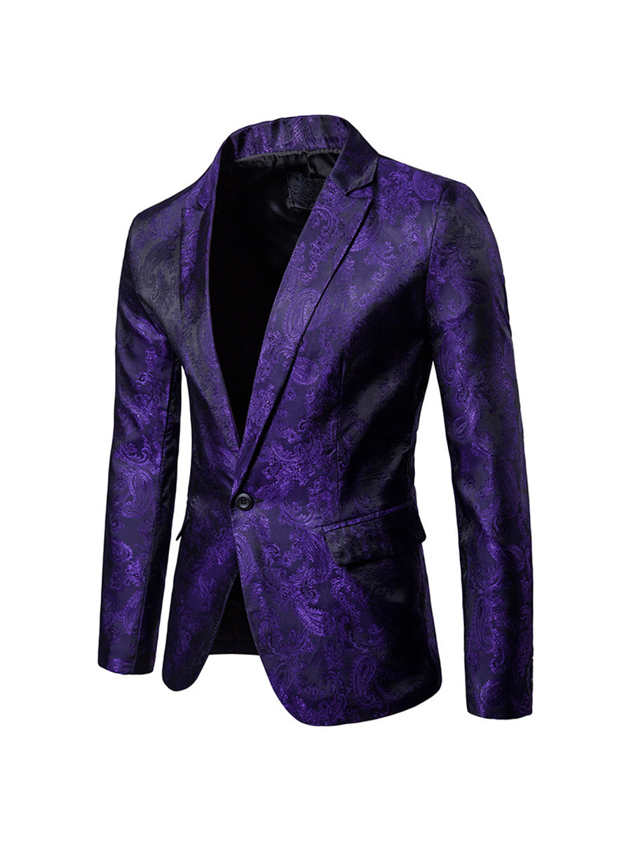 Tailored Fit Single Breasted One-Button Printed Colored Men's Wedding Suits Purple
