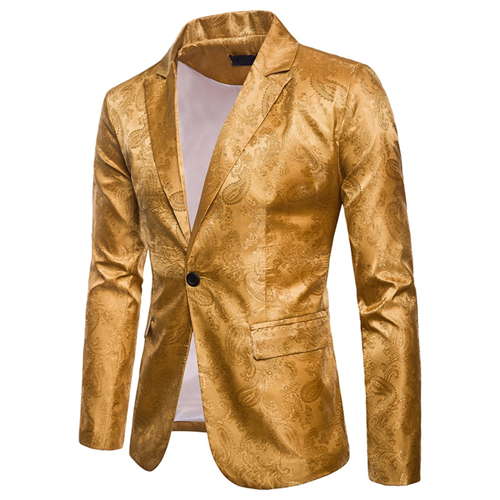 Tailored Fit Single Breasted One-Button Printed Colored Men's Wedding Suits Yellow