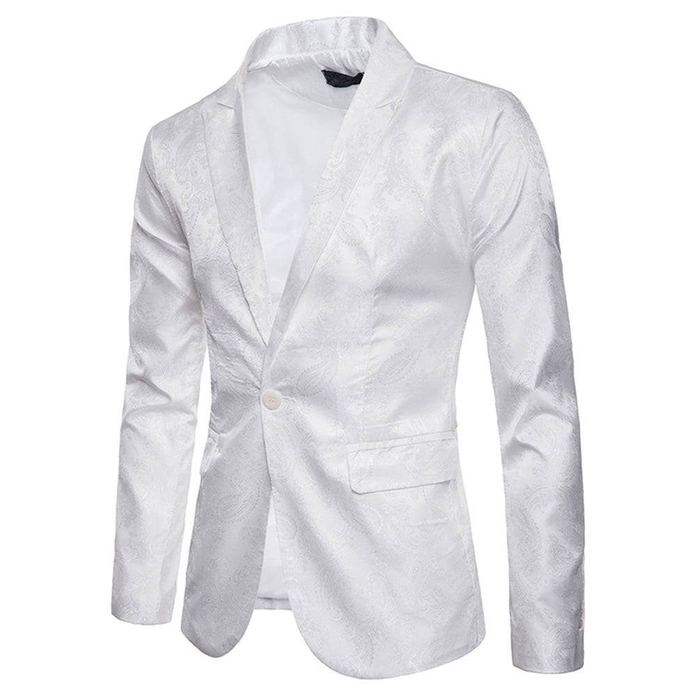 Tailored Fit Single Breasted One-Button Printed Colored Men's Wedding Suits White