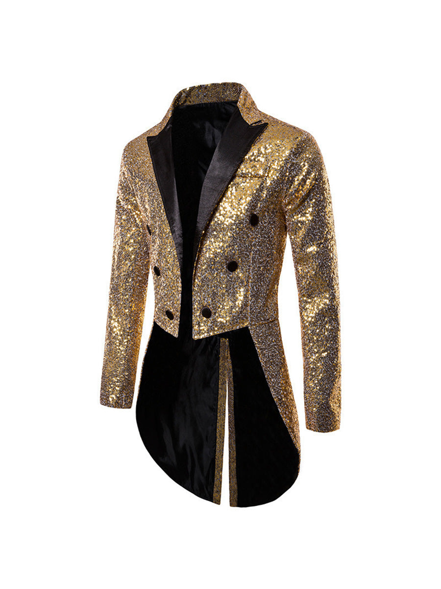 Tailored Fit Single Breasted Six-Button Sequin Colored Men's Party Jacket Gold