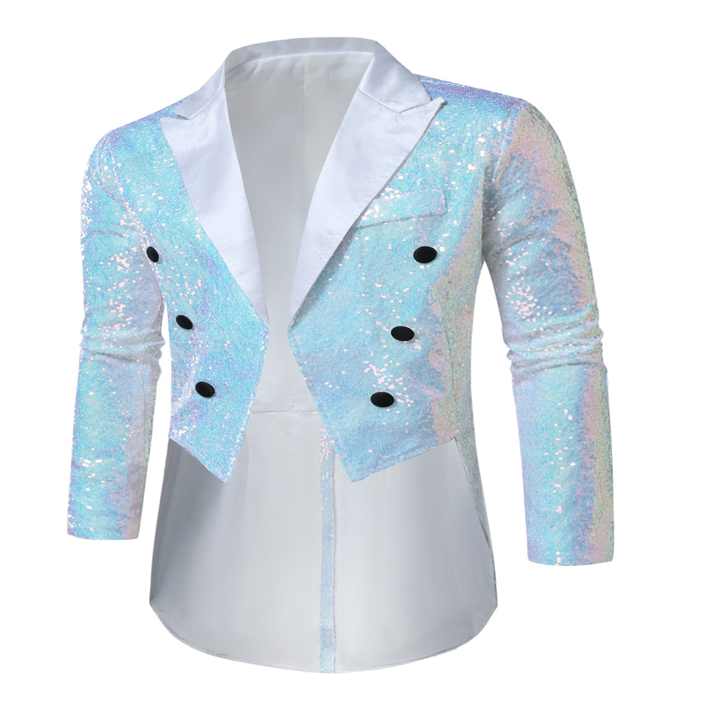 Tailored Fit Single Breasted Six-Button Sequin Colored Men's Party Jacket White