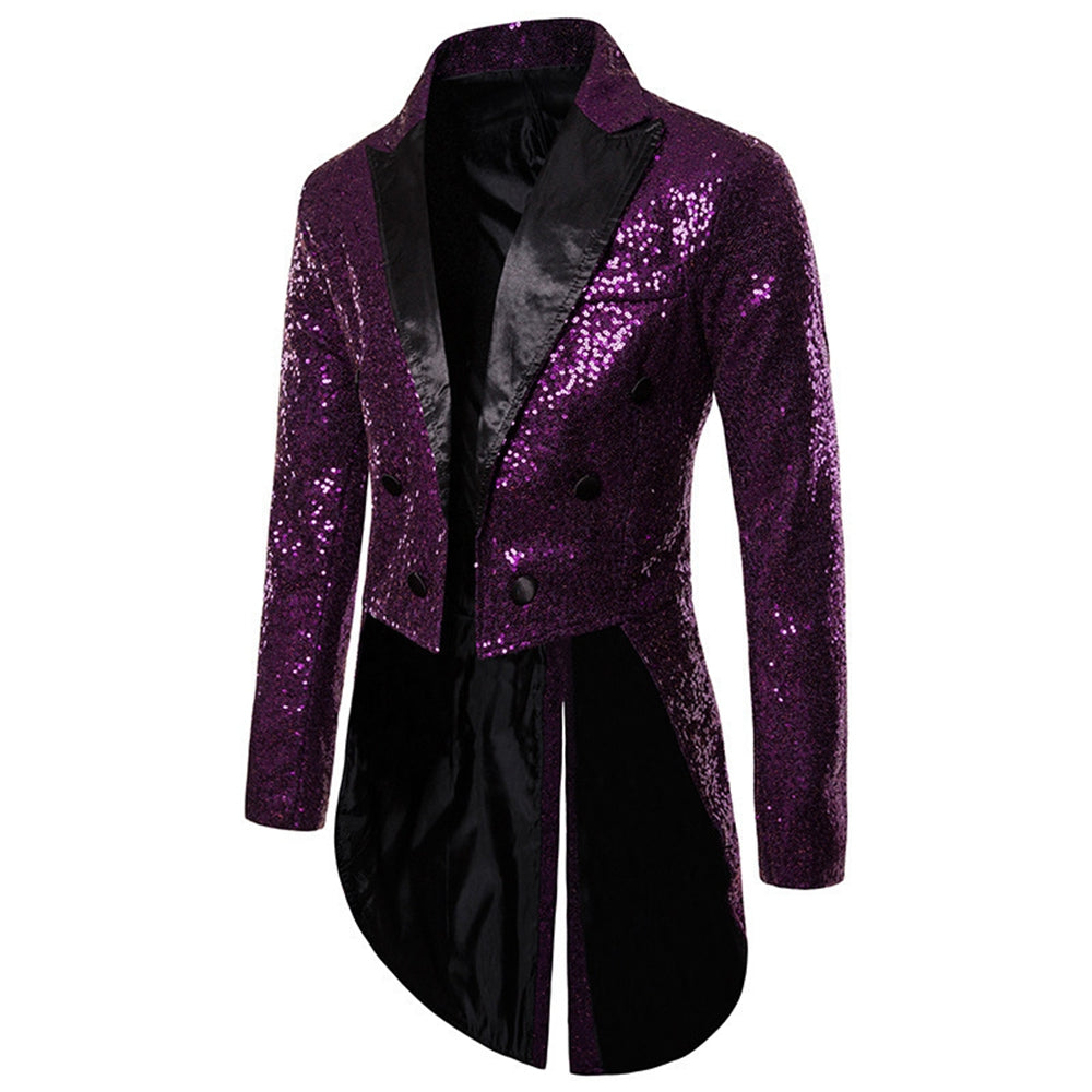 Tailored Fit Single Breasted Six-Button Sequin Colored Men's Party Jacket Purple