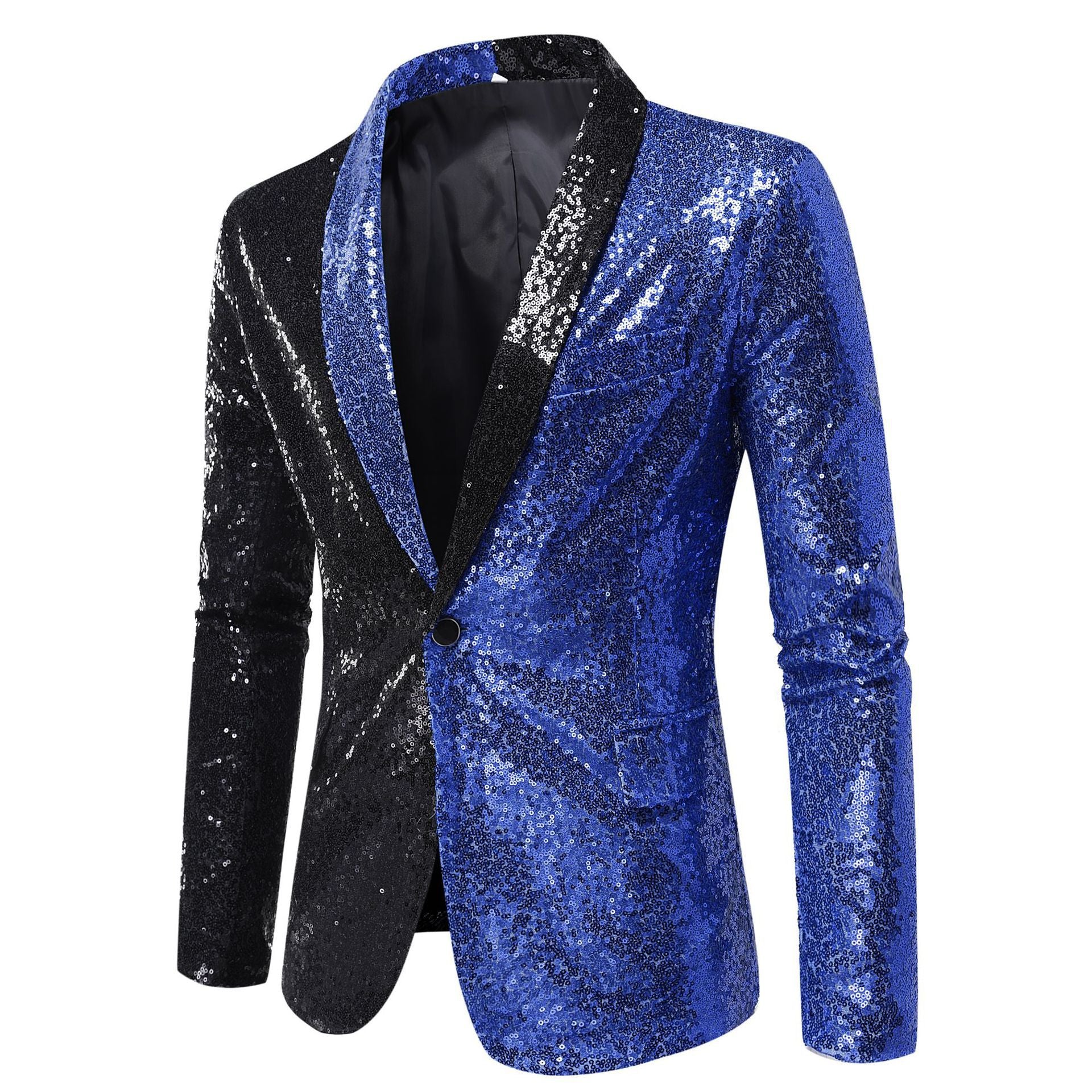 Tailored Fit Single Breasted One-Button Sequin Men's Party Jacket Blue