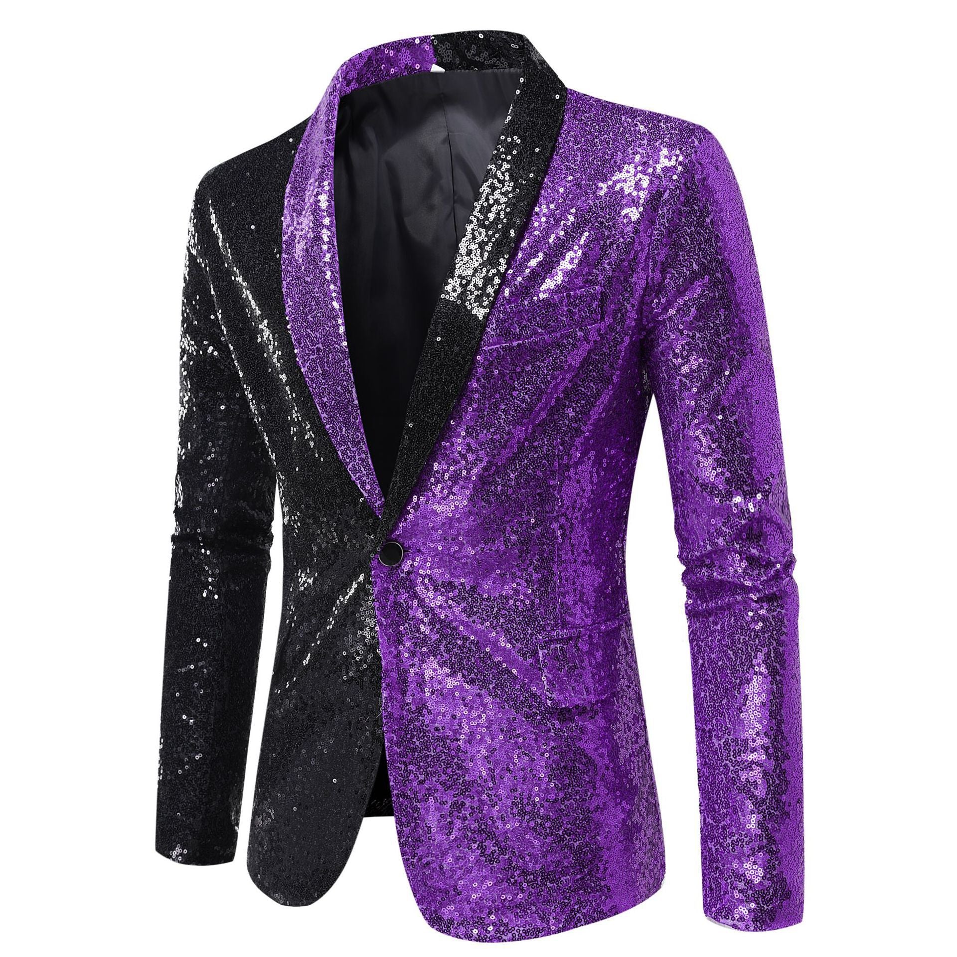 Tailored Fit Single Breasted One-Button Sequin Men's Party Jacket Purple