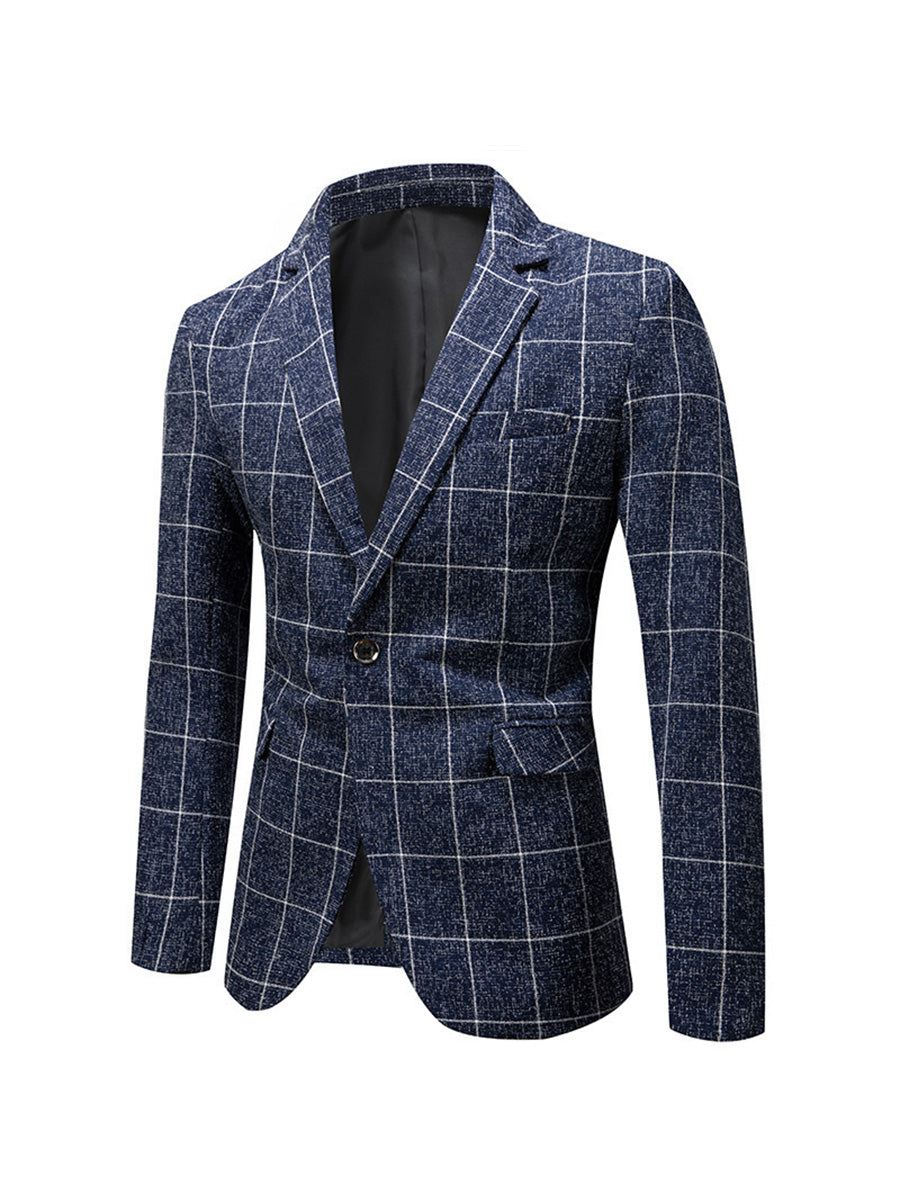 Tailored Fit Single Breasted One-Button Striped Men's Party Dress Navy Blue