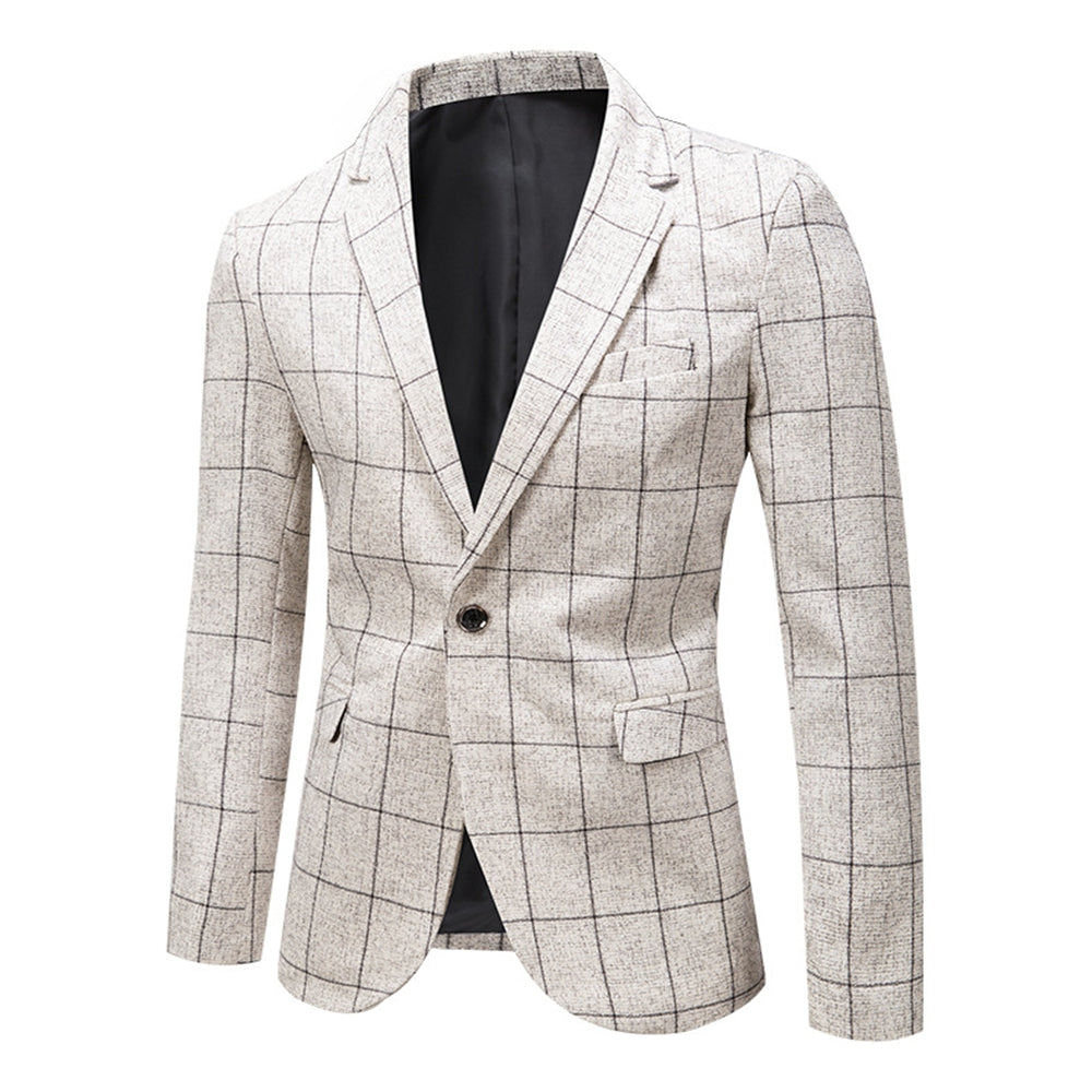 Tailored Fit Single Breasted One-Button Striped Men's Party Dress White