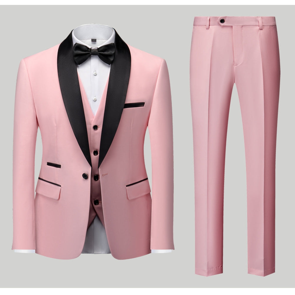 Tailored Fit Single Breasted One-Button 3 Pieces Patterned Men's Wedding Suits Pink