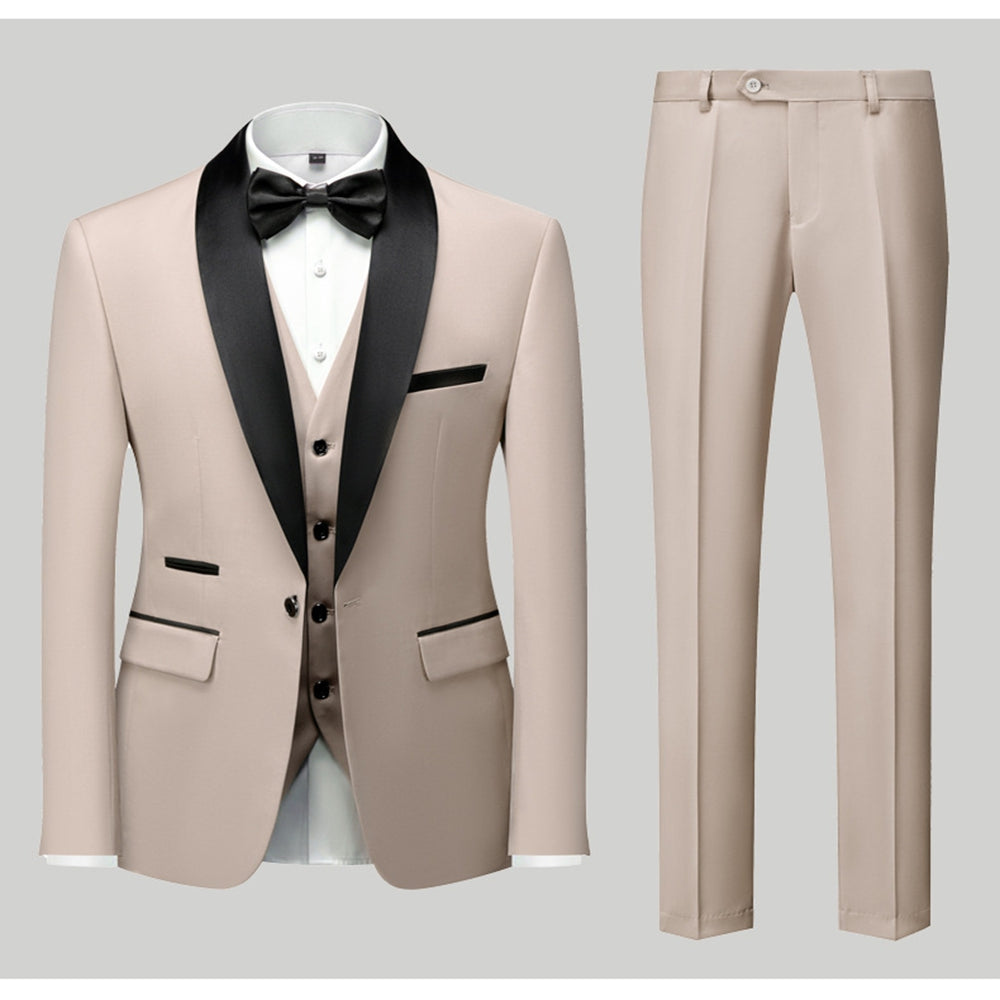 Tailored Fit Single Breasted One-Button 3 Pieces Patterned Men's Wedding Suits Apricot