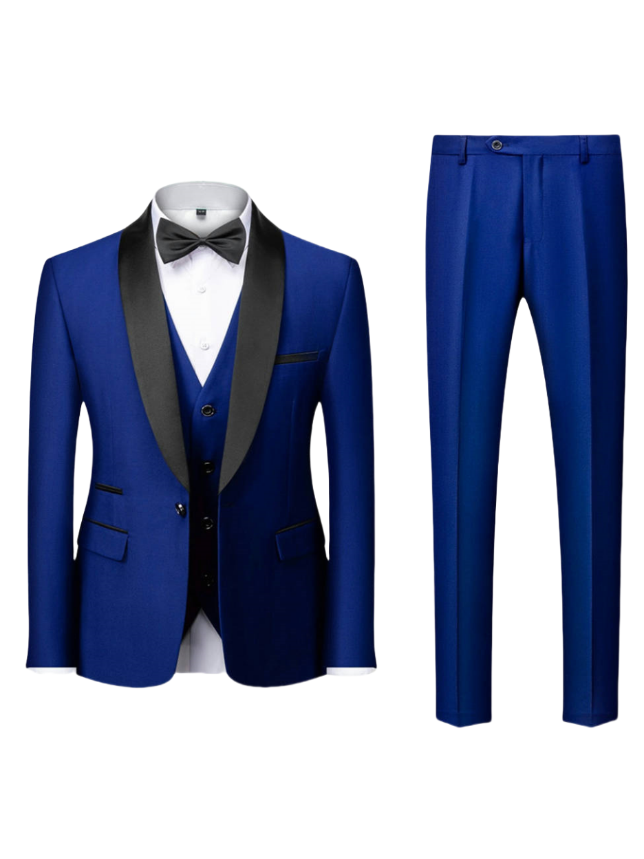 Tailored Fit Single Breasted One-Button 3 Pieces Patterned Men's Wedding Suits Royal Blue