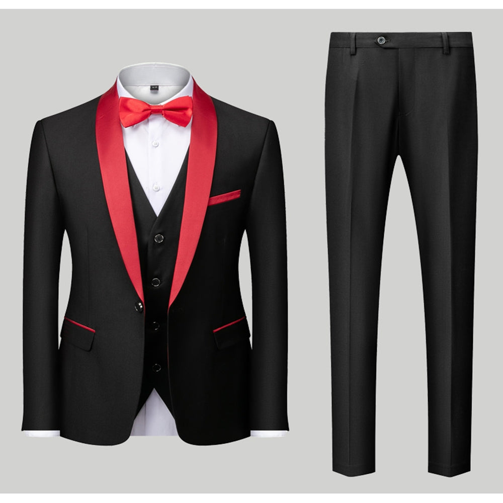 Tailored Fit Single Breasted One-Button 3 Pieces Patterned Men's Wedding Suits Red