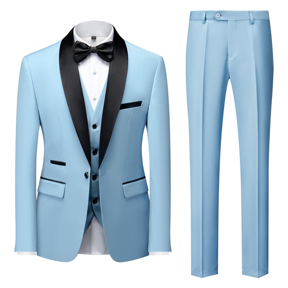 Tailored Fit Single Breasted One-Button 3 Pieces Patterned Men's Wedding Suits Sky Blue