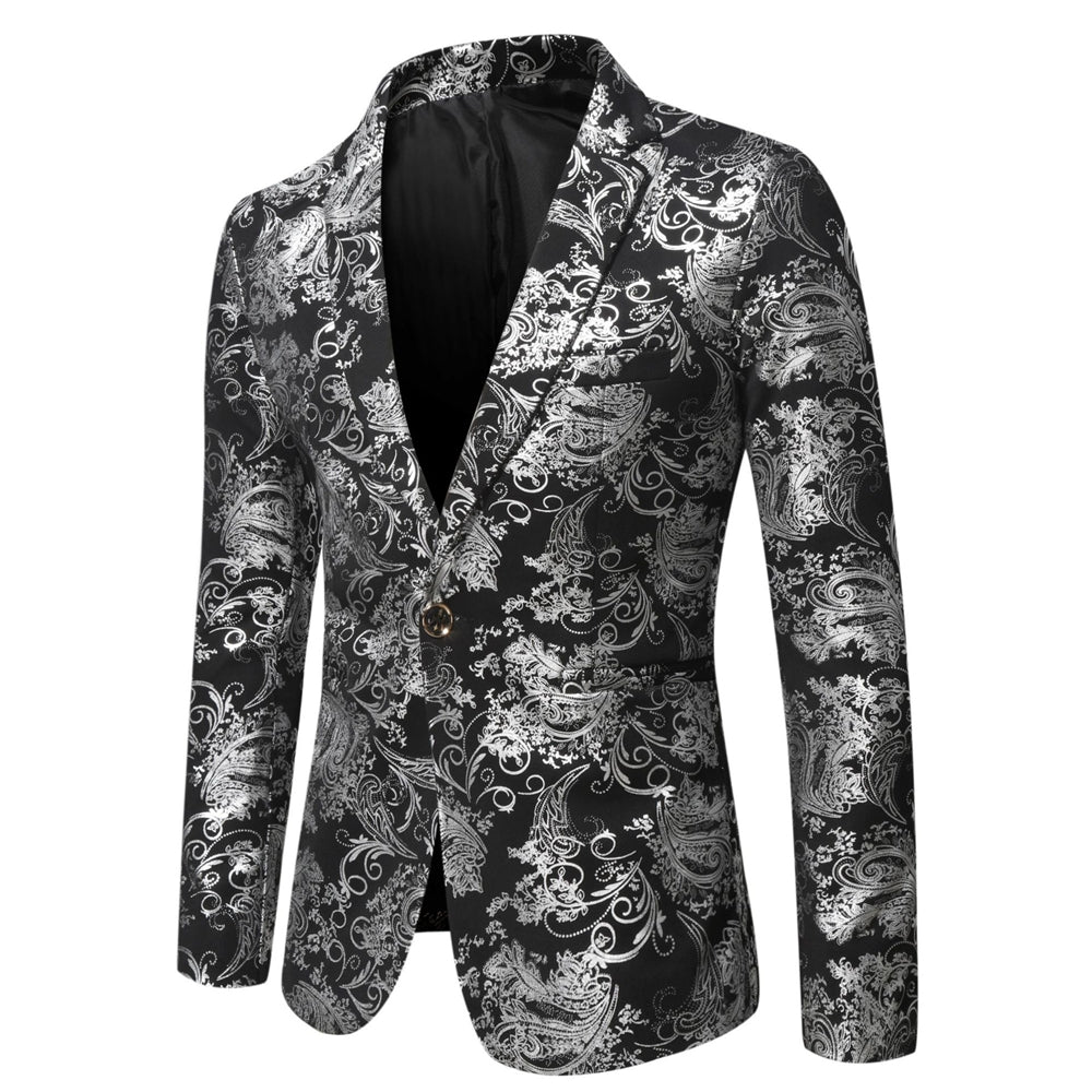 Tailored Fit Notched Lapel Single Breasted One-button Men's Party Jacket Black